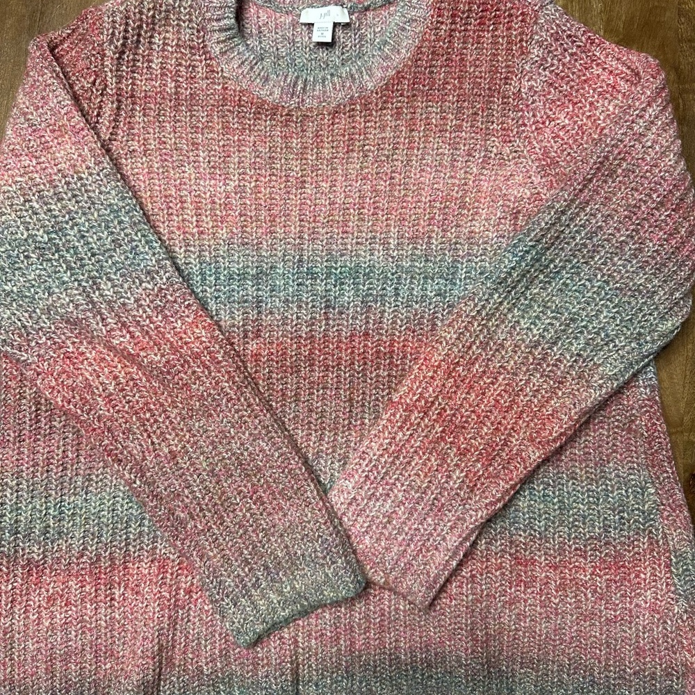 J. Jill Pink and Light Blue Marled Knit Crewneck Sweater